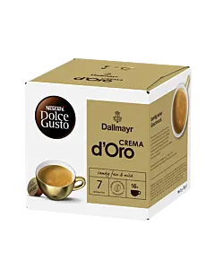 Dallmayr Crema d'Oro pakke og kapsel for Dolce Gusto