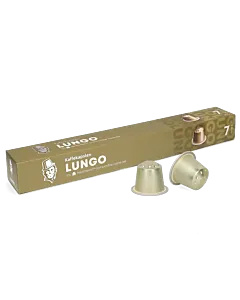 Kaffekapslen Lungo Premium pakke og kapsel til Nespresso
