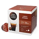 Nescafé Lungo Intenso pakke og kapsel for Dolce Gusto
