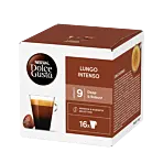 Nescafé Lungo Intenso pakke og kapsel for Dolce Gusto